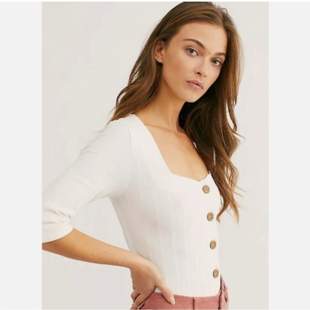 FREE PEOPLE Central Park Ribbed White Button-Up Top NWT